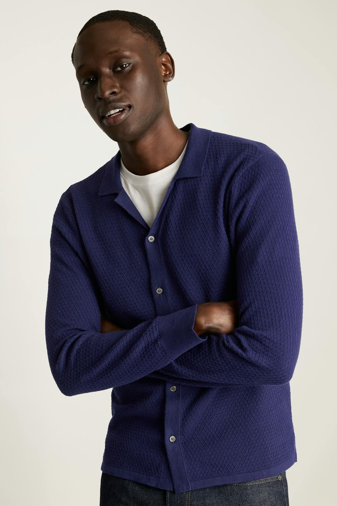 Hudson Long Sleeve Sweater Polo / Bonobos - navy cotton cashmere diamond