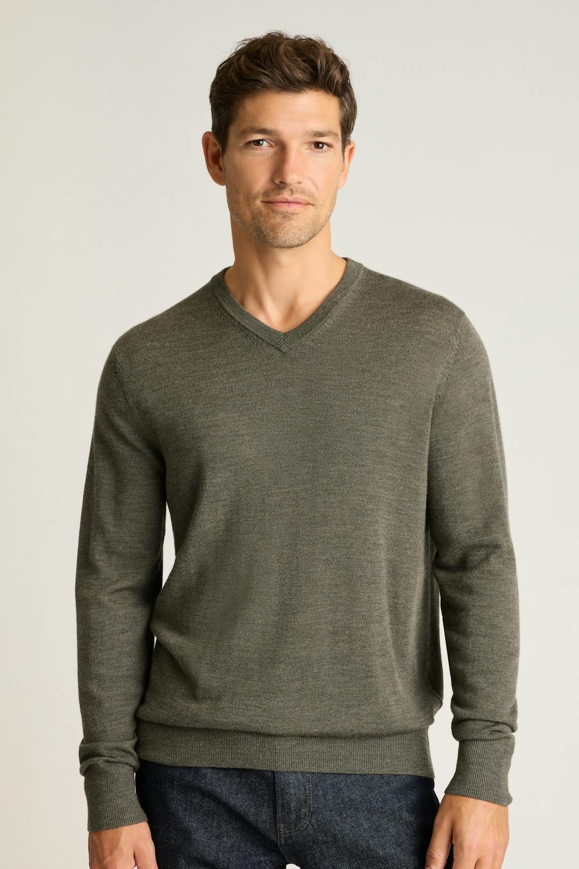 Washable Merino V-Neck Sweater / Bonobos - olive green heather