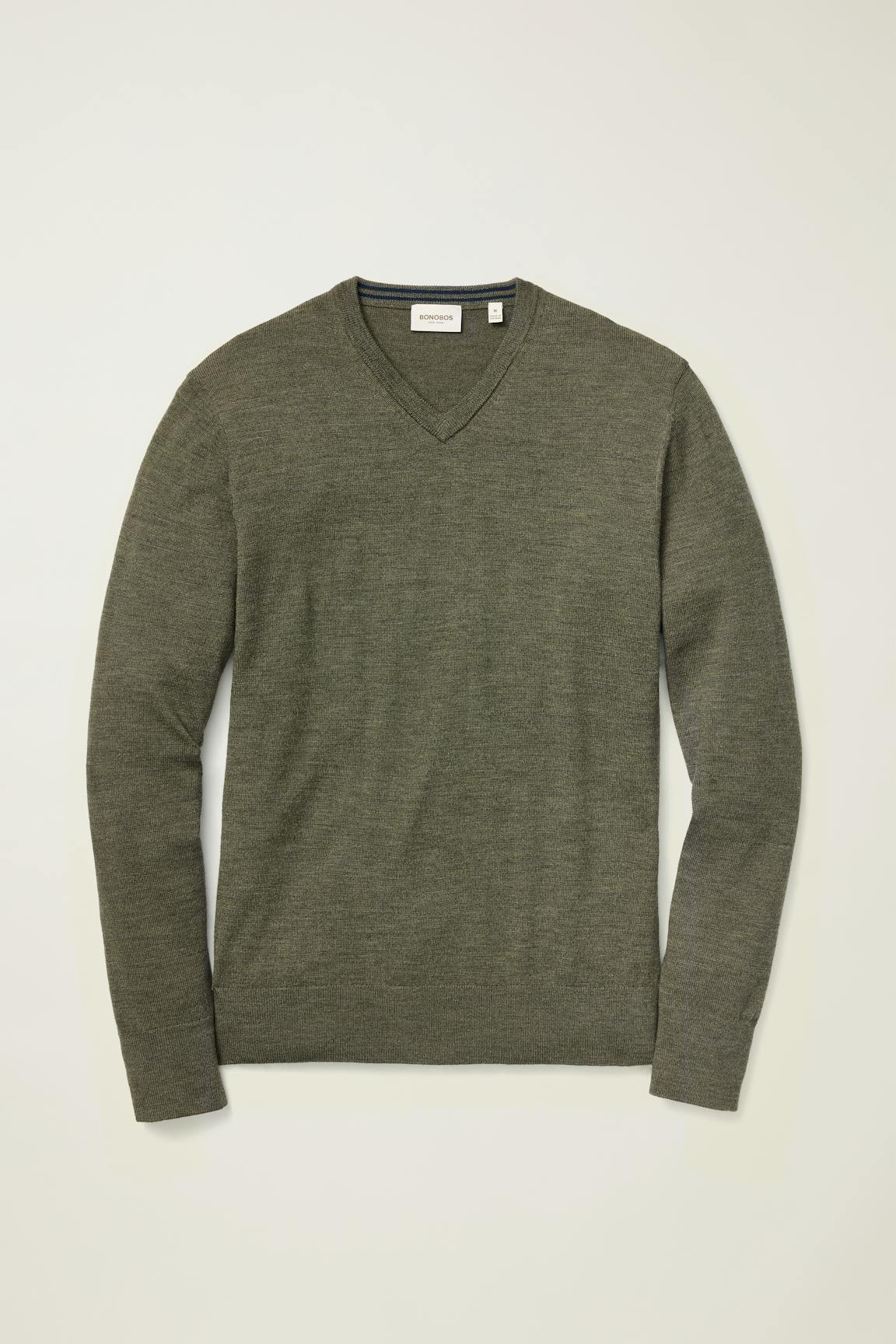Washable Merino V-Neck Sweater / Bonobos - olive green heather