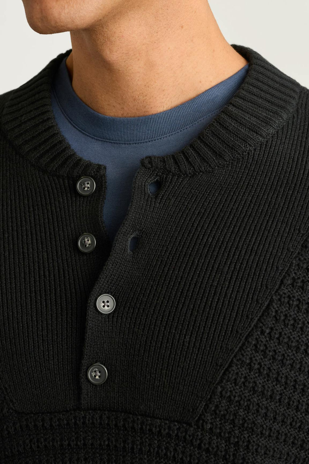Cotton Cashmere Henley Sweater / Bonobos - black