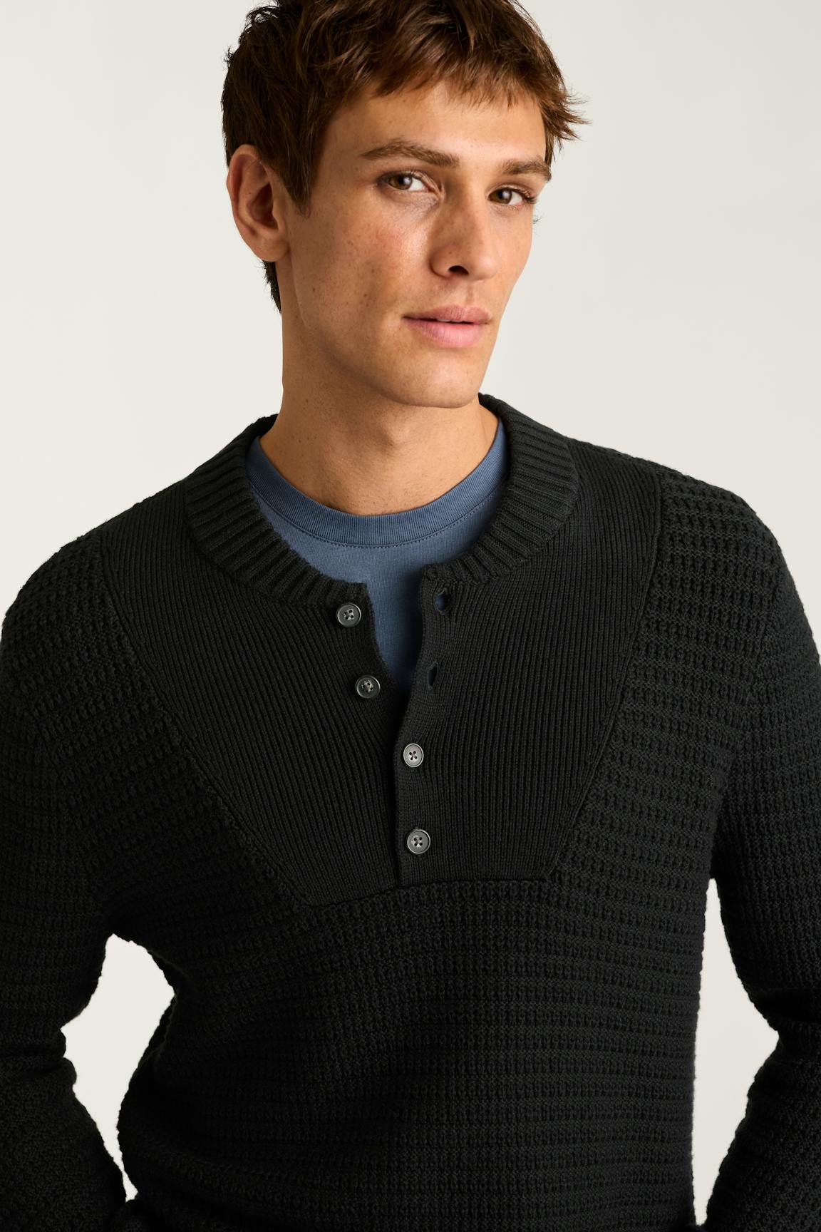 Cotton Cashmere Henley Sweater / Bonobos - black