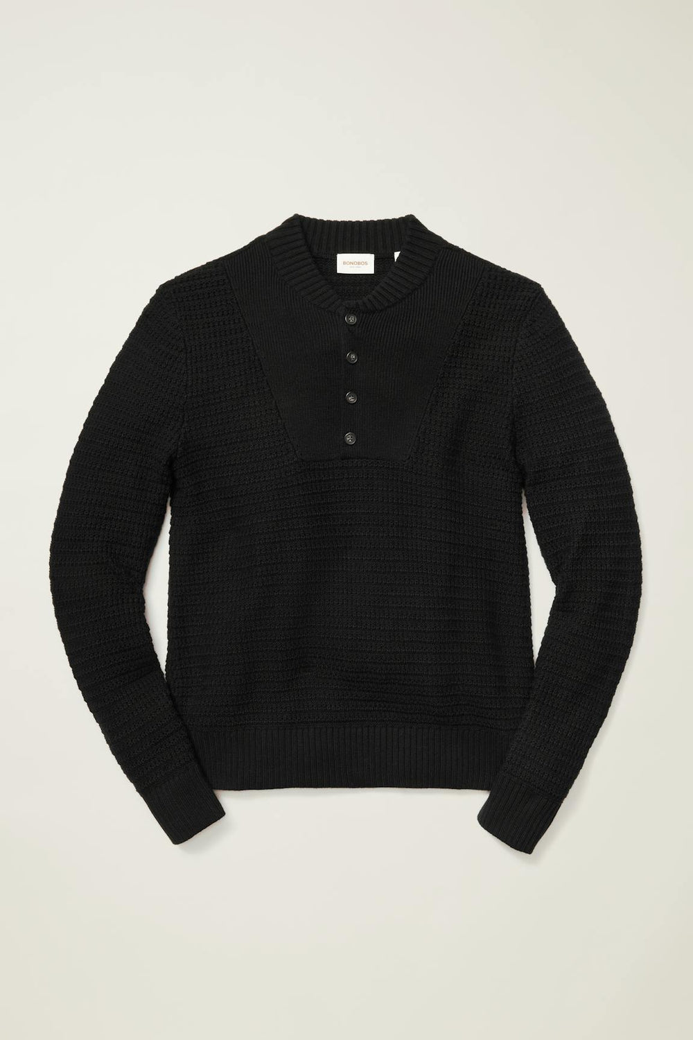 Cotton Cashmere Henley Sweater / Bonobos - black