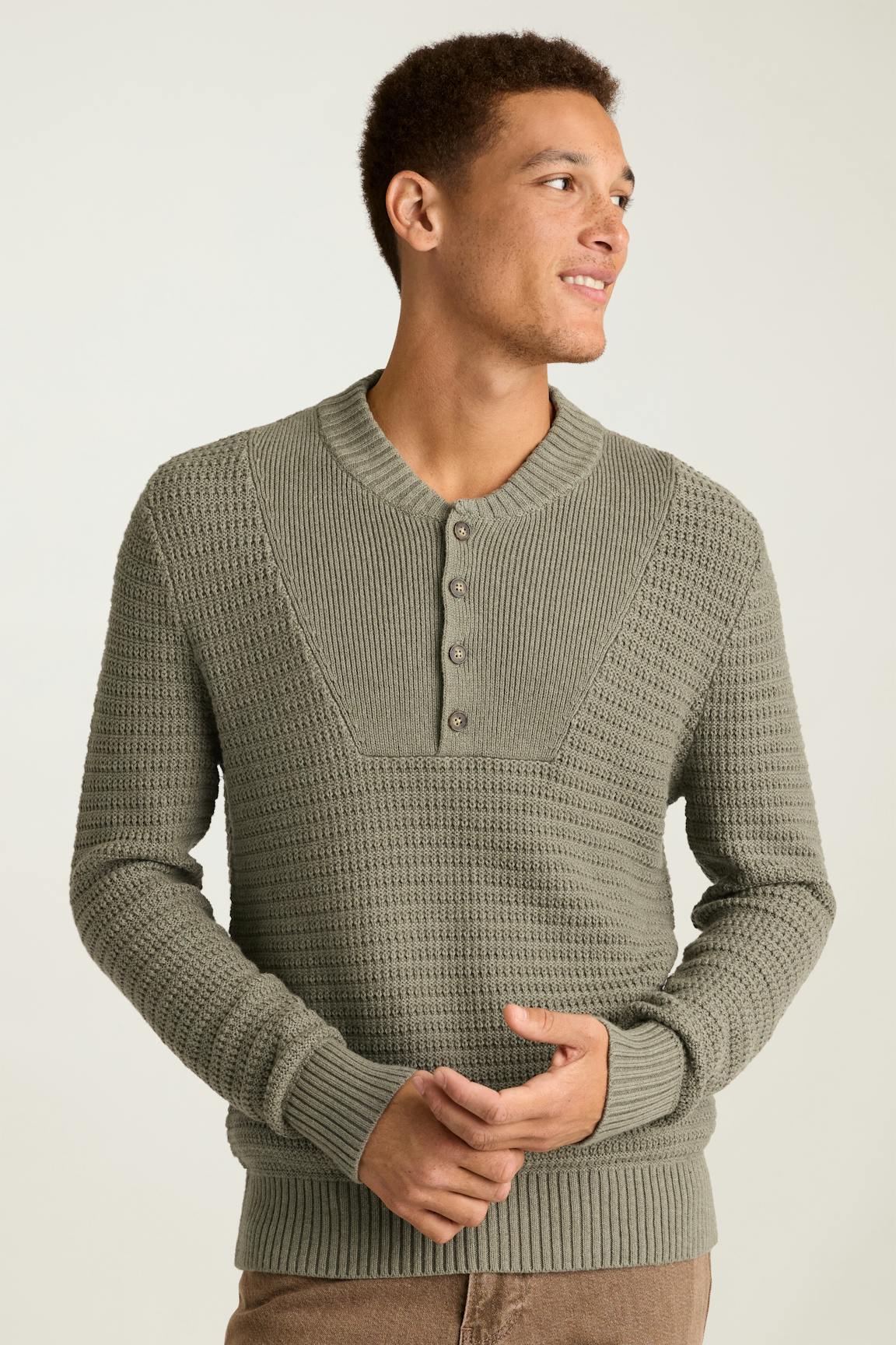 Cotton Cashmere Henley Sweater / Bonobos - light olive green