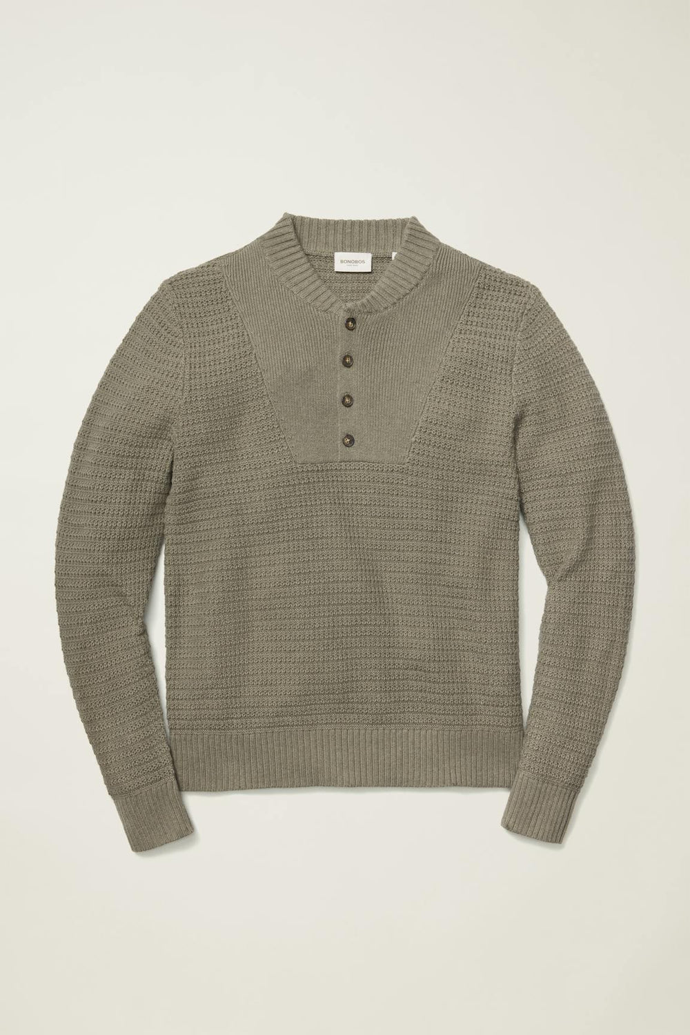 Cotton Cashmere Henley Sweater / Bonobos - light olive green