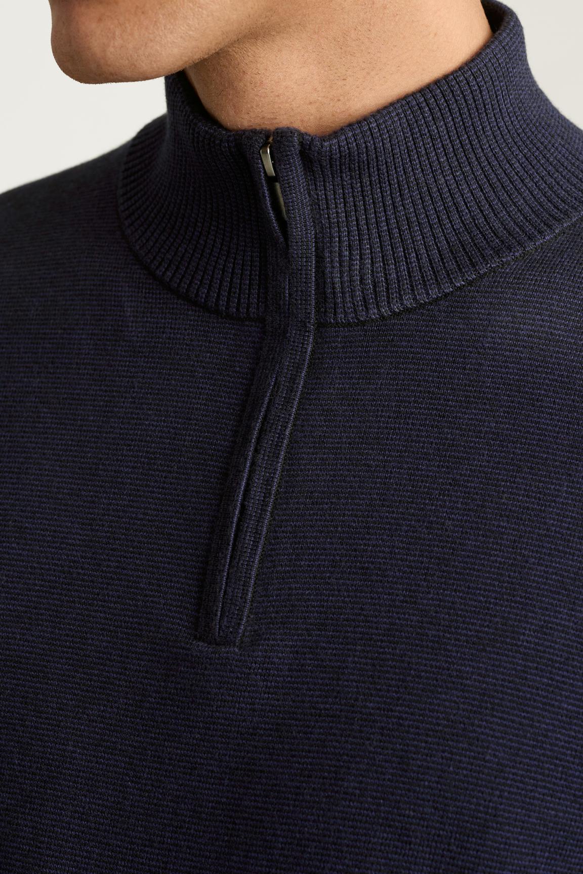 Washable Cotton Cashmere Quarter Zip / Bonobos - navy blue feeder stripe
