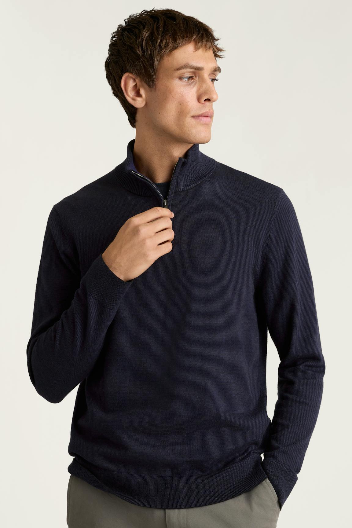 Washable Cotton Cashmere Quarter Zip / Bonobos - navy blue feeder stripe