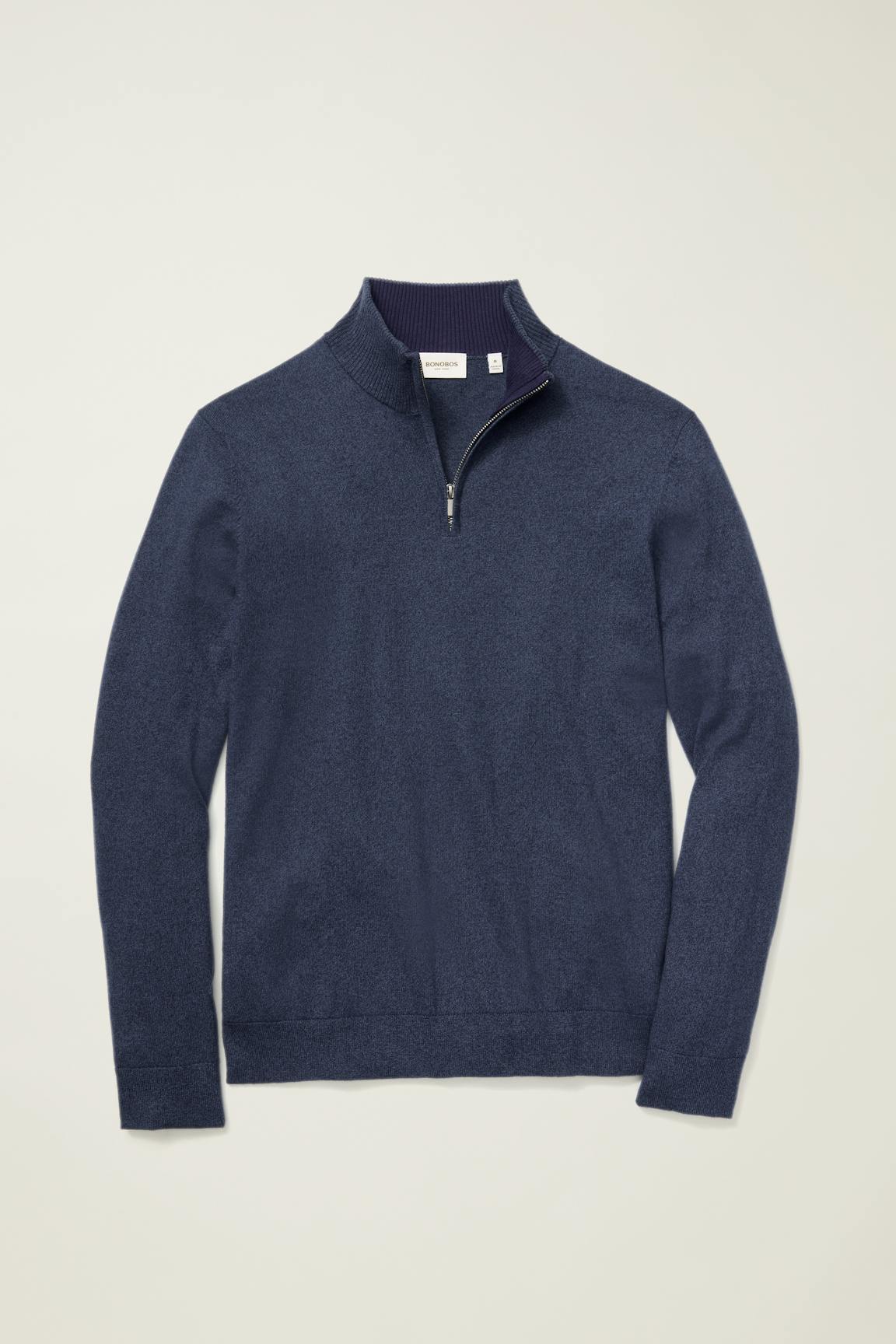 Washable Cotton Cashmere Quarter Zip / Bonobos - mid blue marl