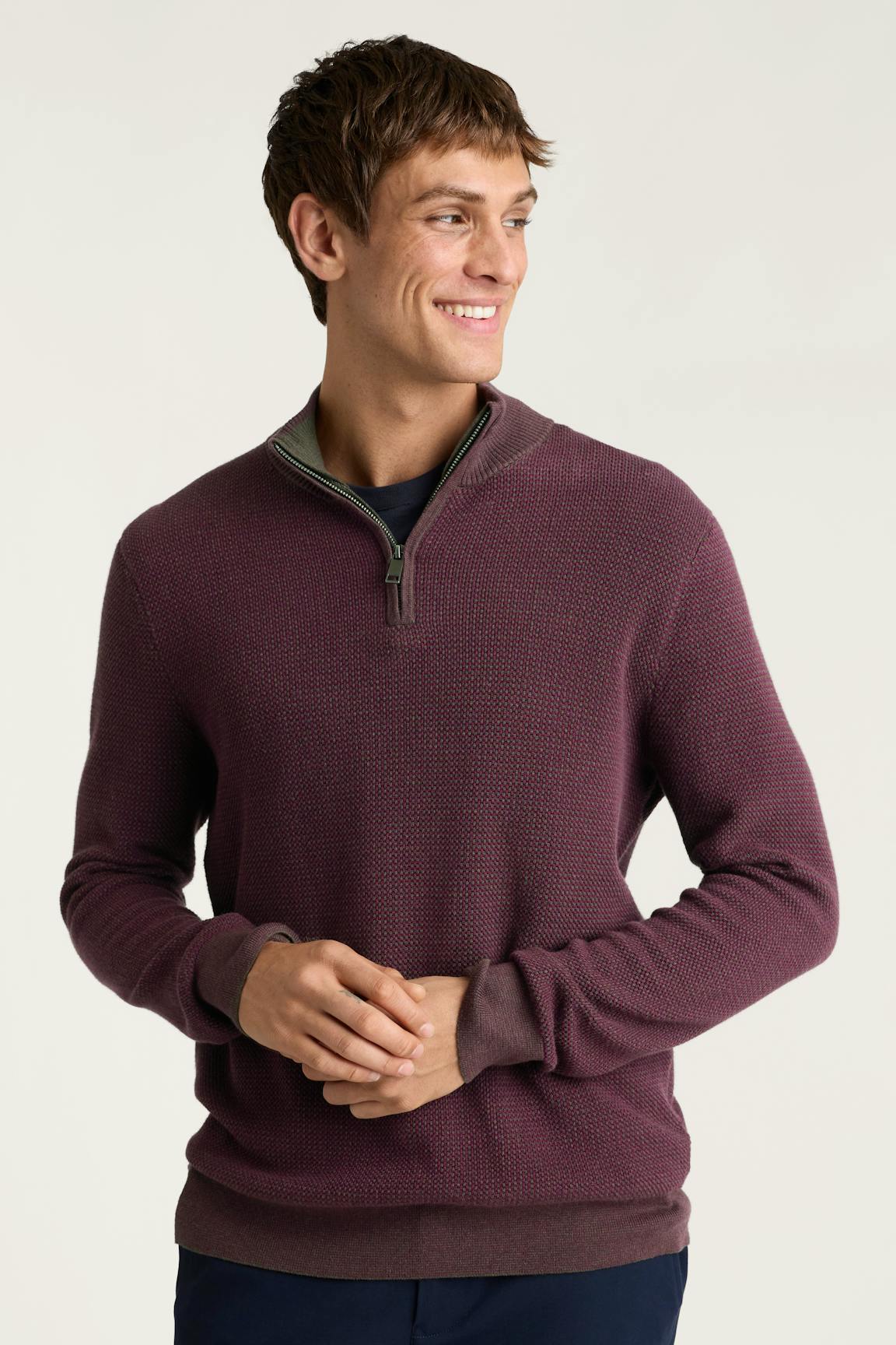 Washable Cotton Cashmere Quarter Zip / Bonobos - burgundy feeder stripe