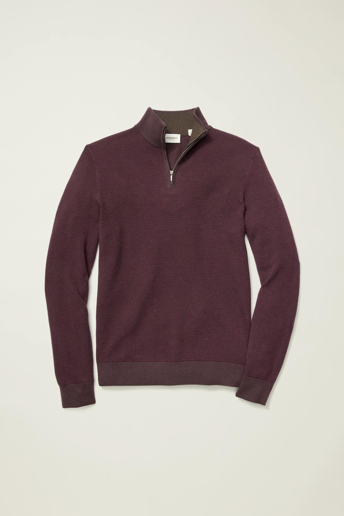 Washable Cotton Cashmere Quarter Zip / Bonobos - burgundy feeder stripe