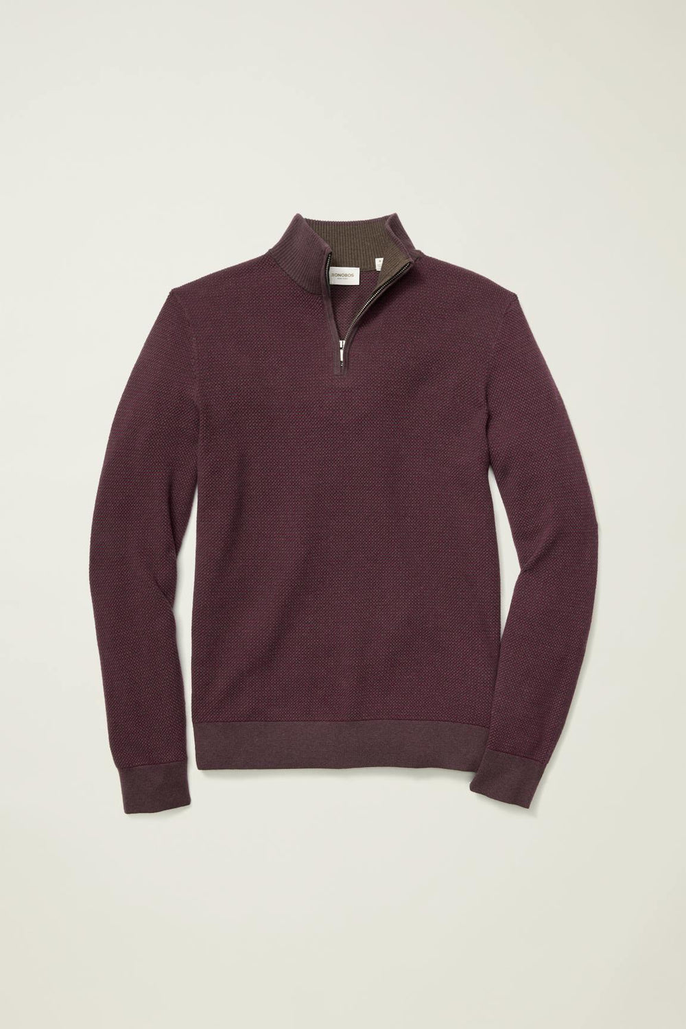 Washable Cotton Cashmere Quarter Zip / Bonobos - burgundy feeder stripe