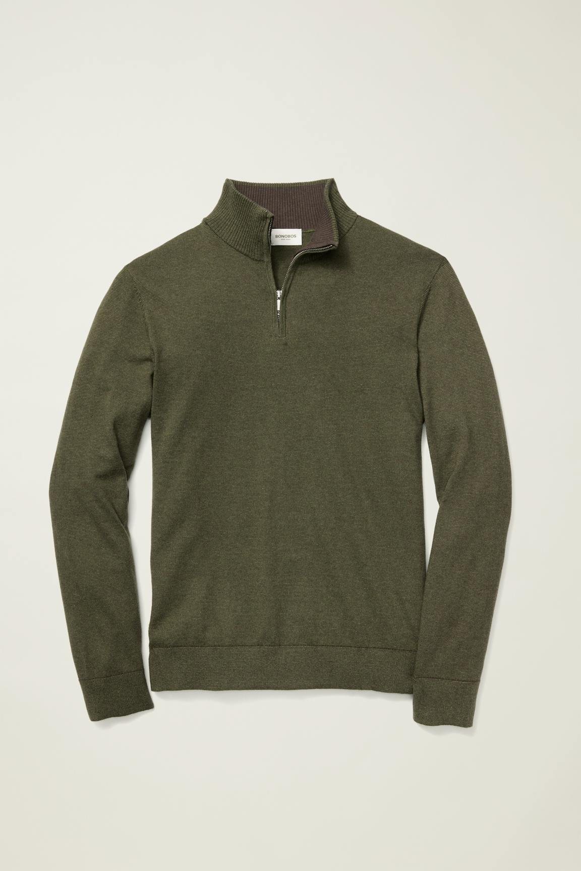 Washable Cotton Cashmere Quarter Zip / Bonobos - olive green feeder stripe