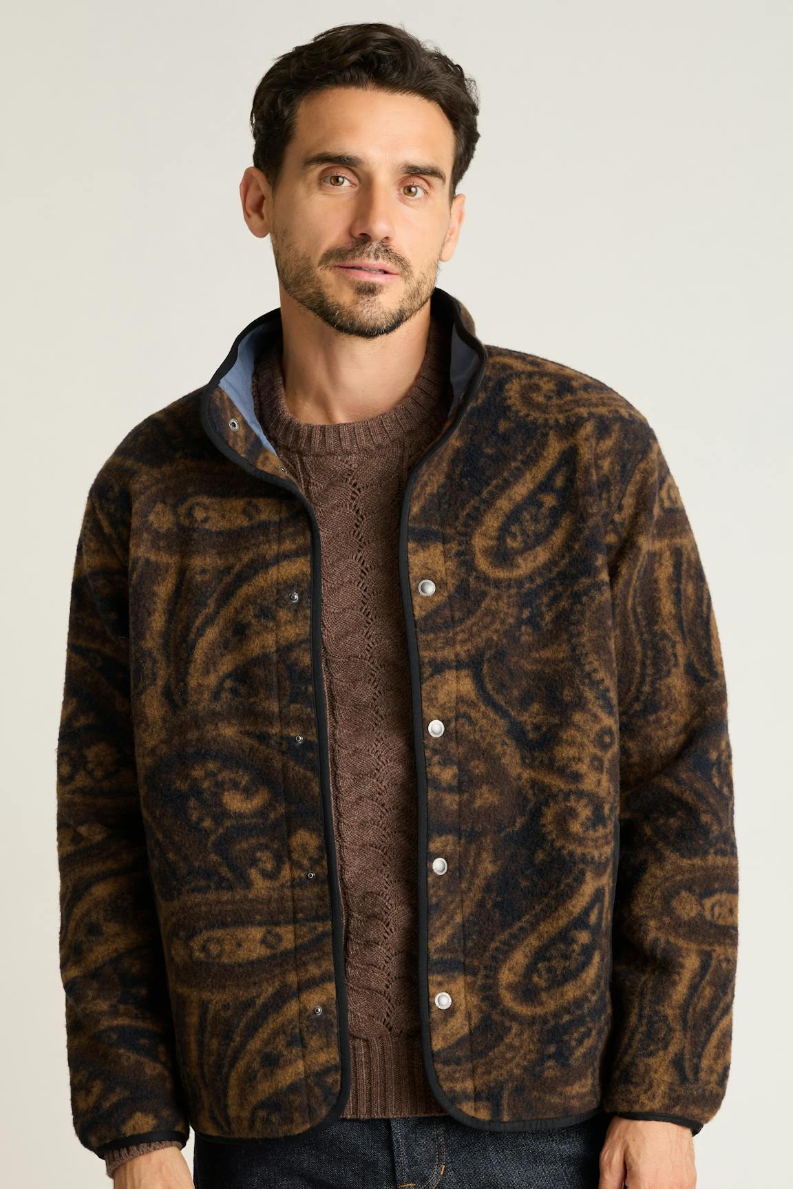 Italian Wool Fleece Jacket / Bonobos - brown blue paisley
