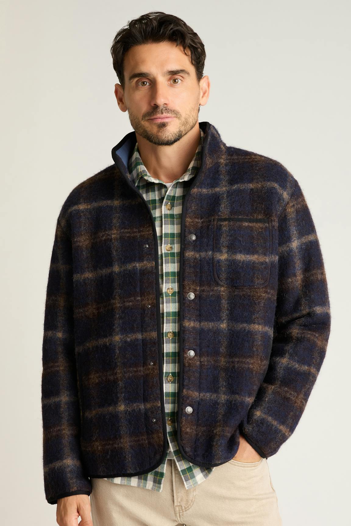 Italian Wool Fleece Jacket / Bonobos - navy brown plaid