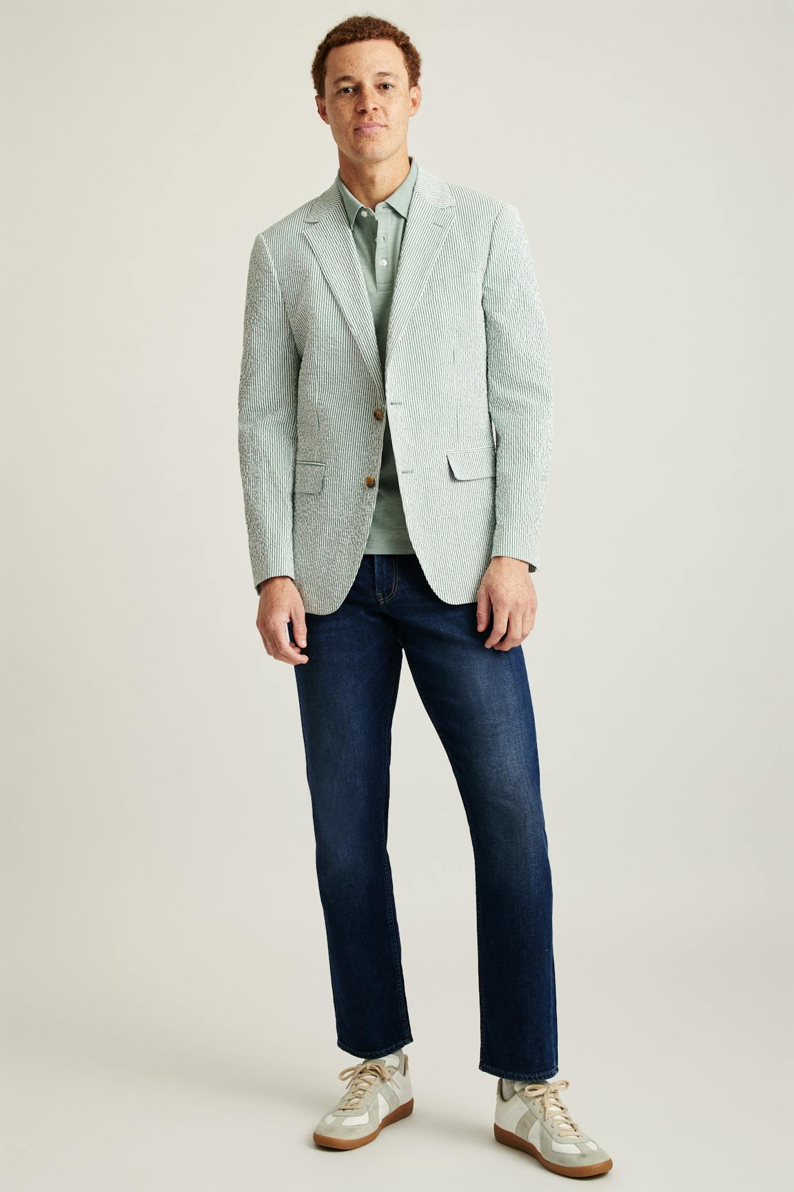 Jetsetter Italian Seersucker Blazer / Bonobos - olive and white stripe