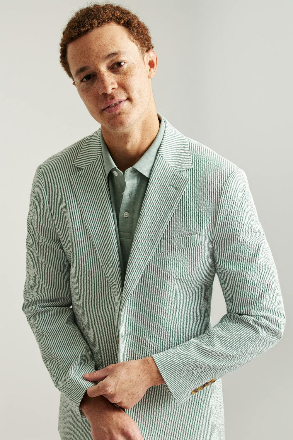 Jetsetter Italian Seersucker Blazer / Bonobos - olive and white stripe