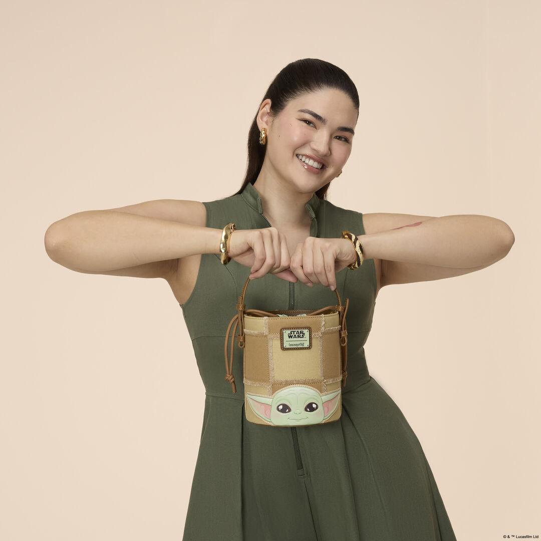 Funko The Mandalorian Grogu & Anzellan Drawstring Bucket Crossbody Bag with Coin Bag | Loungefly